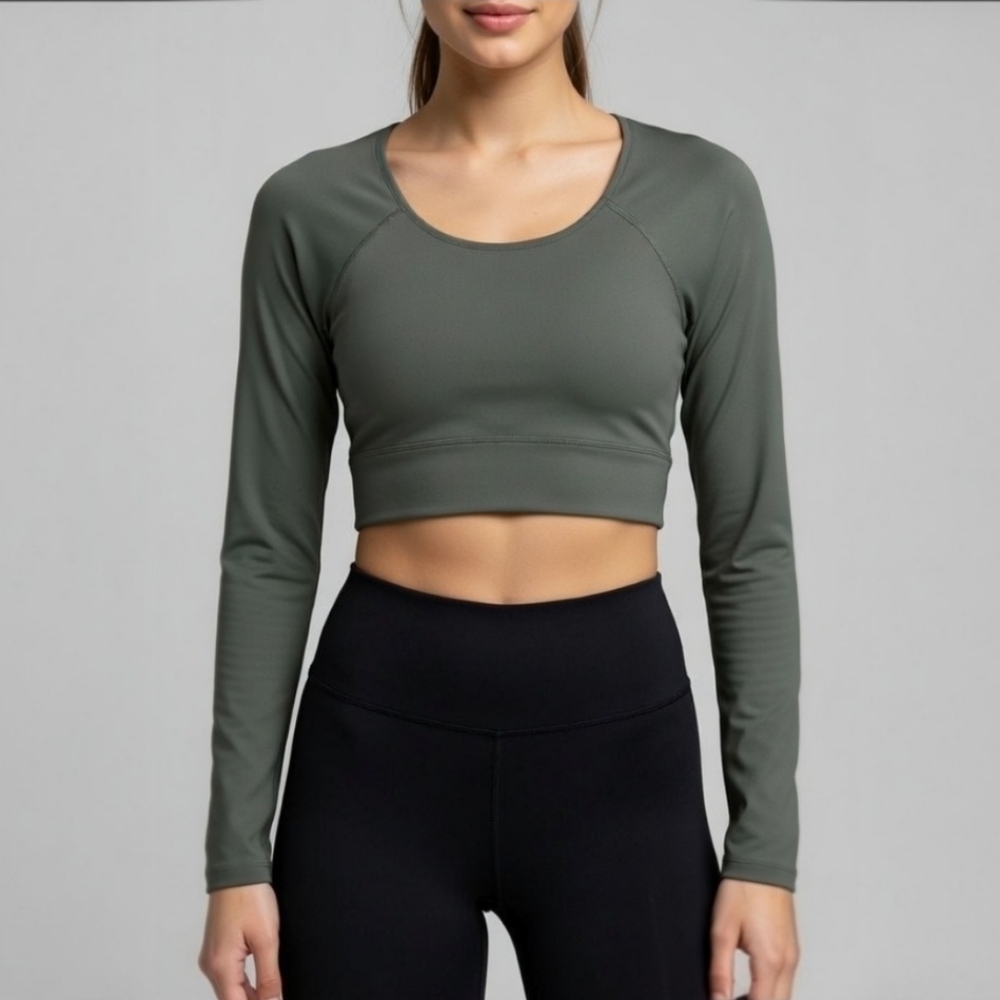 ACTA Sage Green Vital Seamless Crop Long Sleeve Top Medium Workout Athletic Gorp